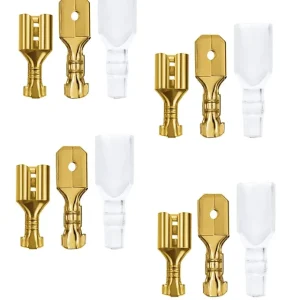 Neuheit 4 Stück Mofa Moped Flachstecker Kabelschuh Messing 6,3 mm mit Isolierhülle