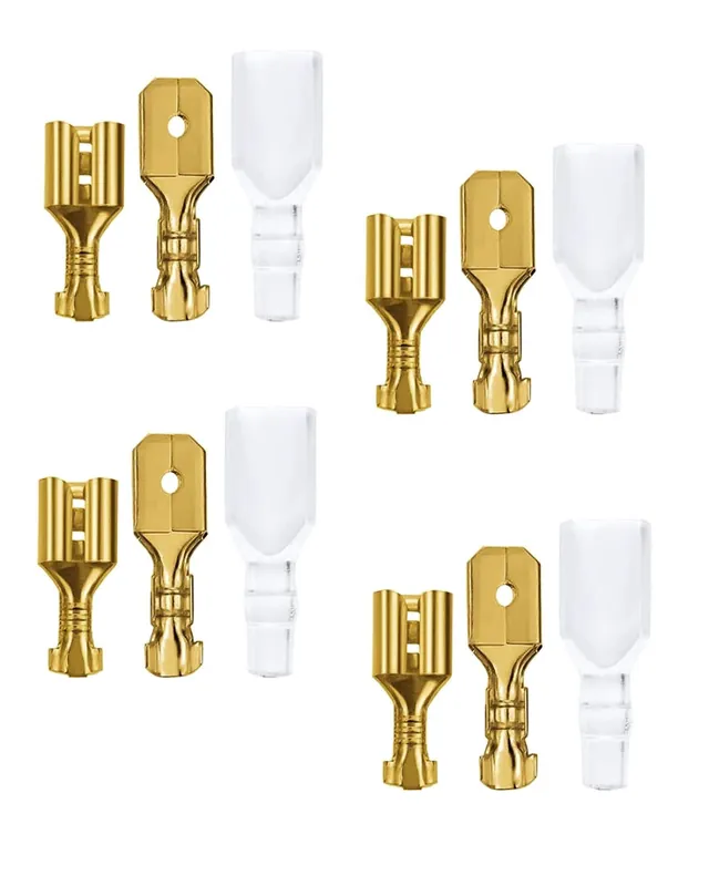 Neuheit 4 Stück Mofa Moped Flachstecker Kabelschuh Messing 6,3 mm mit Isolierhülle